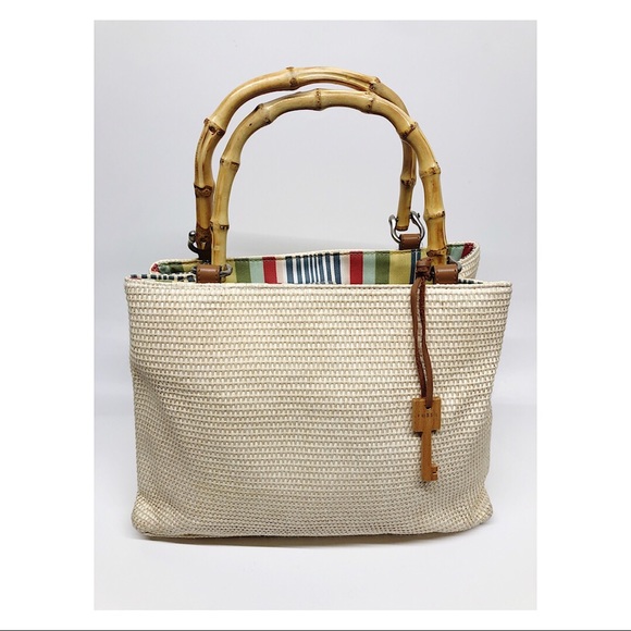 Fossil Handbags - {Vintage Fossil} Straw handbag with bamboo handles